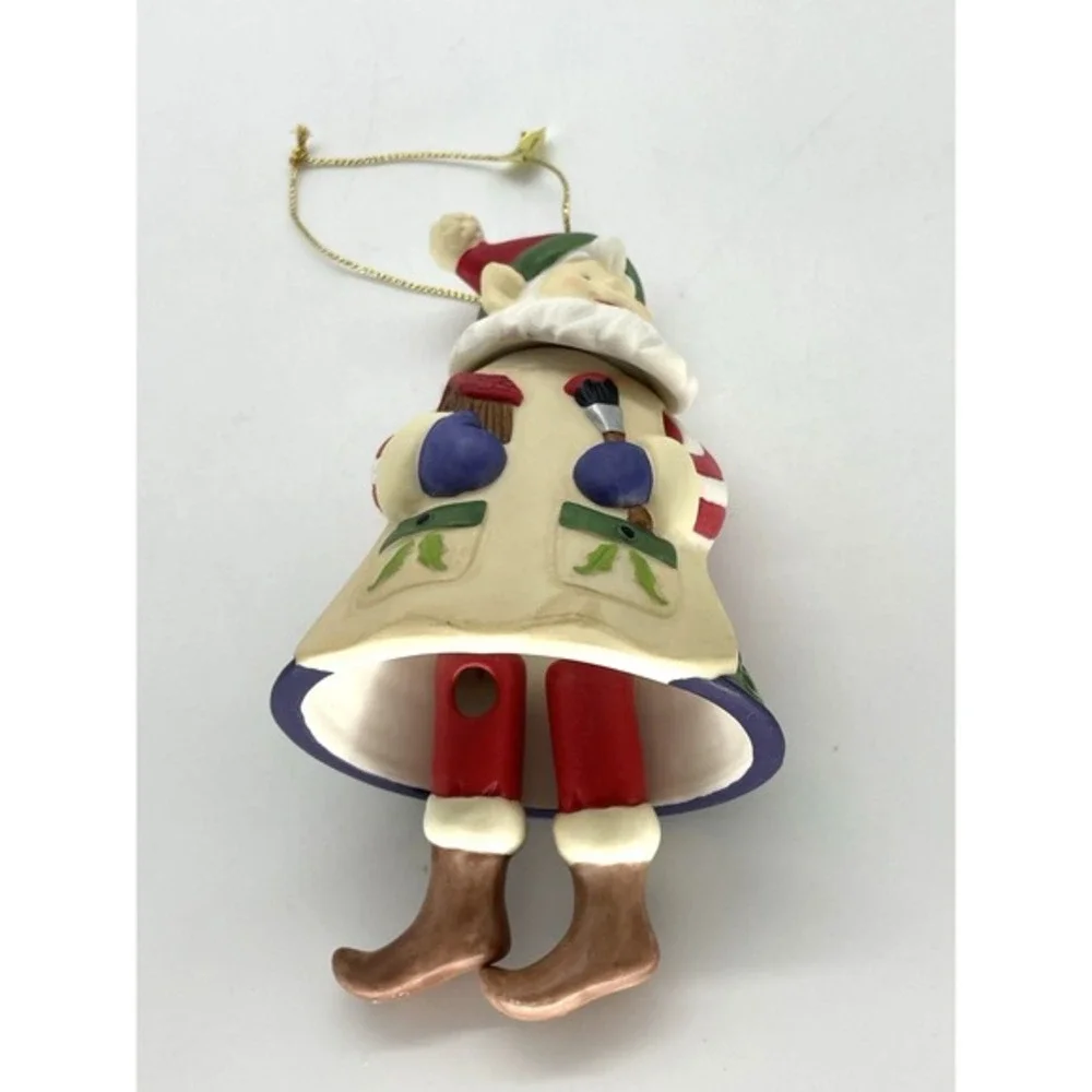Kirkland Porcelain‎ Bell Christmas Ornament with Dangling Legs Elf Toy Maker 5